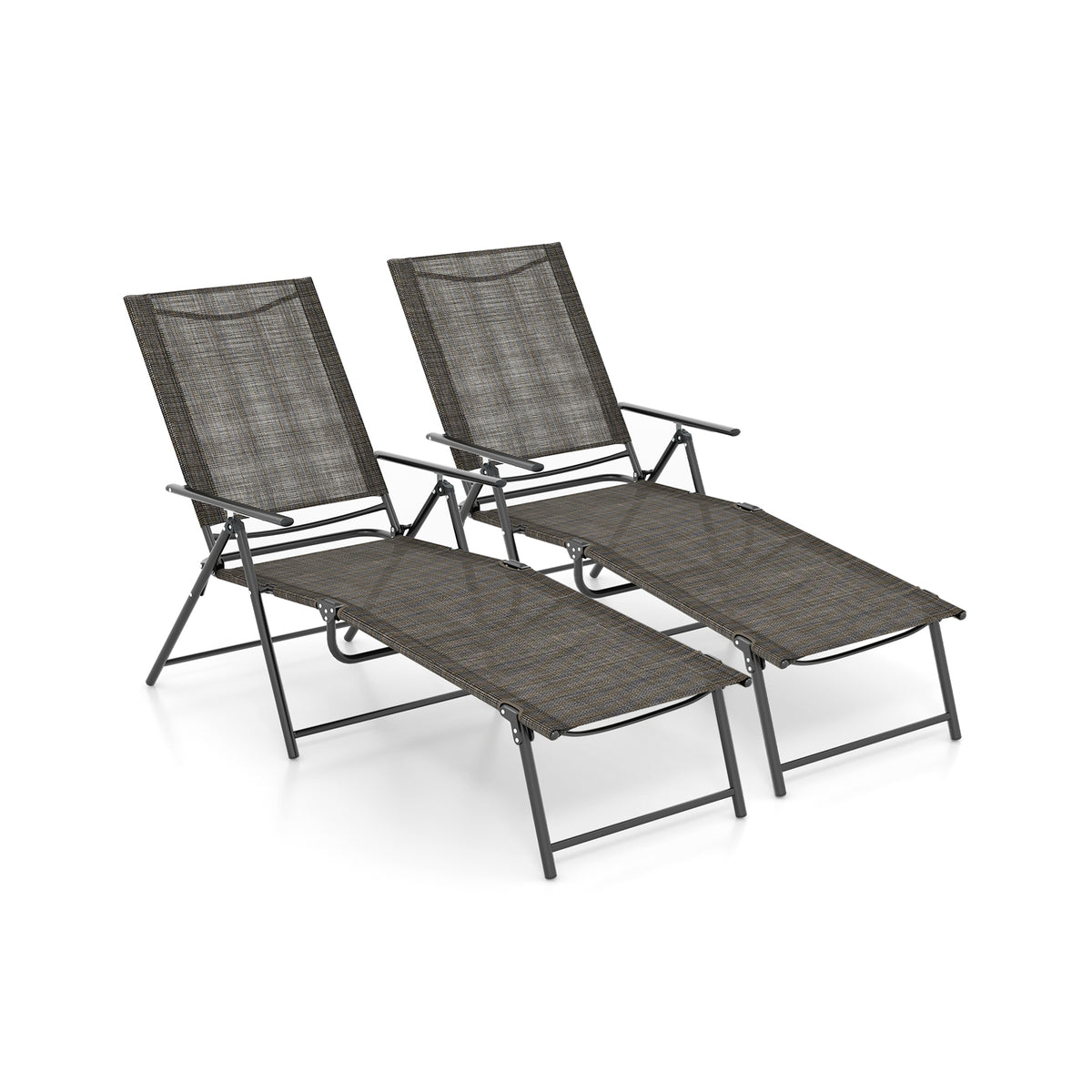 2 Piece Patio Folding Chaise Lounge Chairs, Recliner, 6-Level Backrest, Coffee Outdoor Chaise Lounges Coffee at Gallery Canada