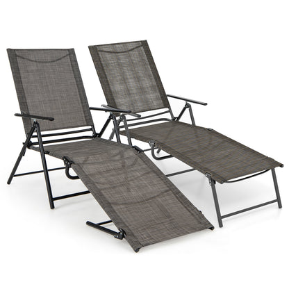2 Piece Patio Folding Chaise Lounge Chairs, Recliner, 6-Level Backrest, Coffee Outdoor Chaise Lounges at Gallery Canada