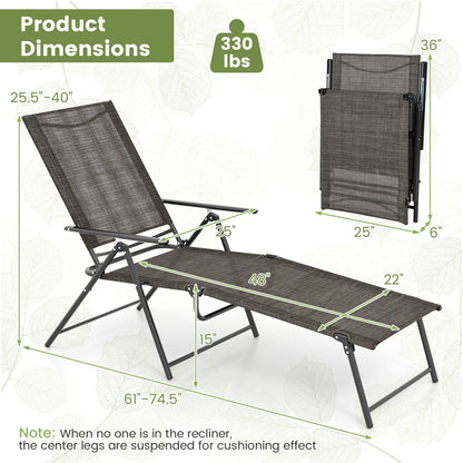 2 Piece Patio Folding Chaise Lounge Chairs, Recliner, 6-Level Backrest, Coffee Outdoor Chaise Lounges at Gallery Canada