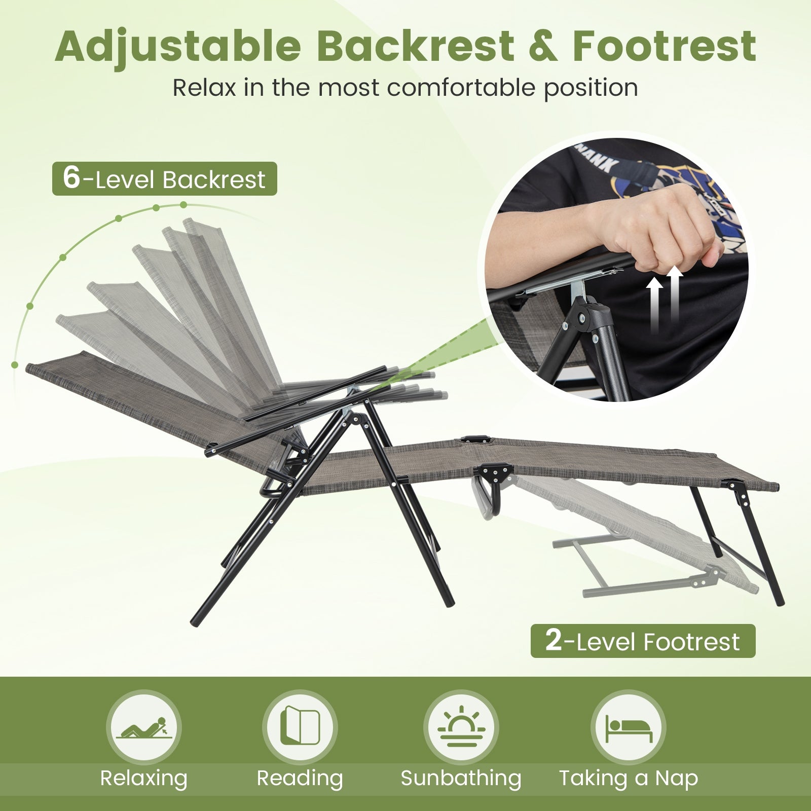 2 Piece Patio Folding Chaise Lounge Chairs, Recliner, 6-Level Backrest, Coffee Outdoor Chaise Lounges at Gallery Canada