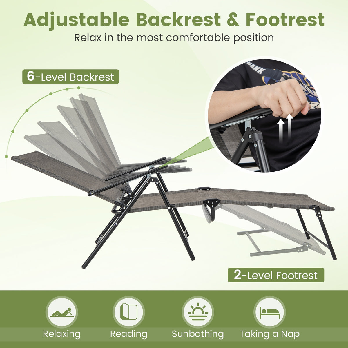 2 Piece Patio Folding Chaise Lounge Chairs, Recliner, 6-Level Backrest, Coffee Outdoor Chaise Lounges at Gallery Canada