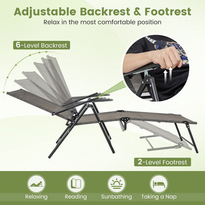 2 Piece Patio Folding Chaise Lounge Chairs, Recliner, 6-Level Backrest, Coffee Outdoor Chaise Lounges at Gallery Canada
