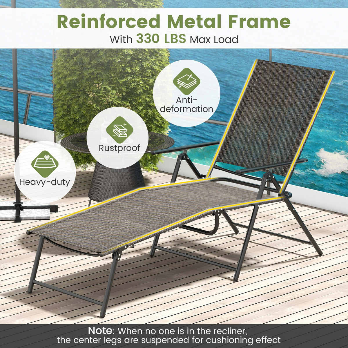 2 Piece Patio Folding Chaise Lounge Chairs, Recliner, 6-Level Backrest, Coffee Outdoor Chaise Lounges at Gallery Canada