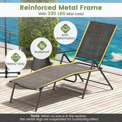 2 Piece Patio Folding Chaise Lounge Chairs, Recliner, 6-Level Backrest, Coffee Outdoor Chaise Lounges at Gallery Canada