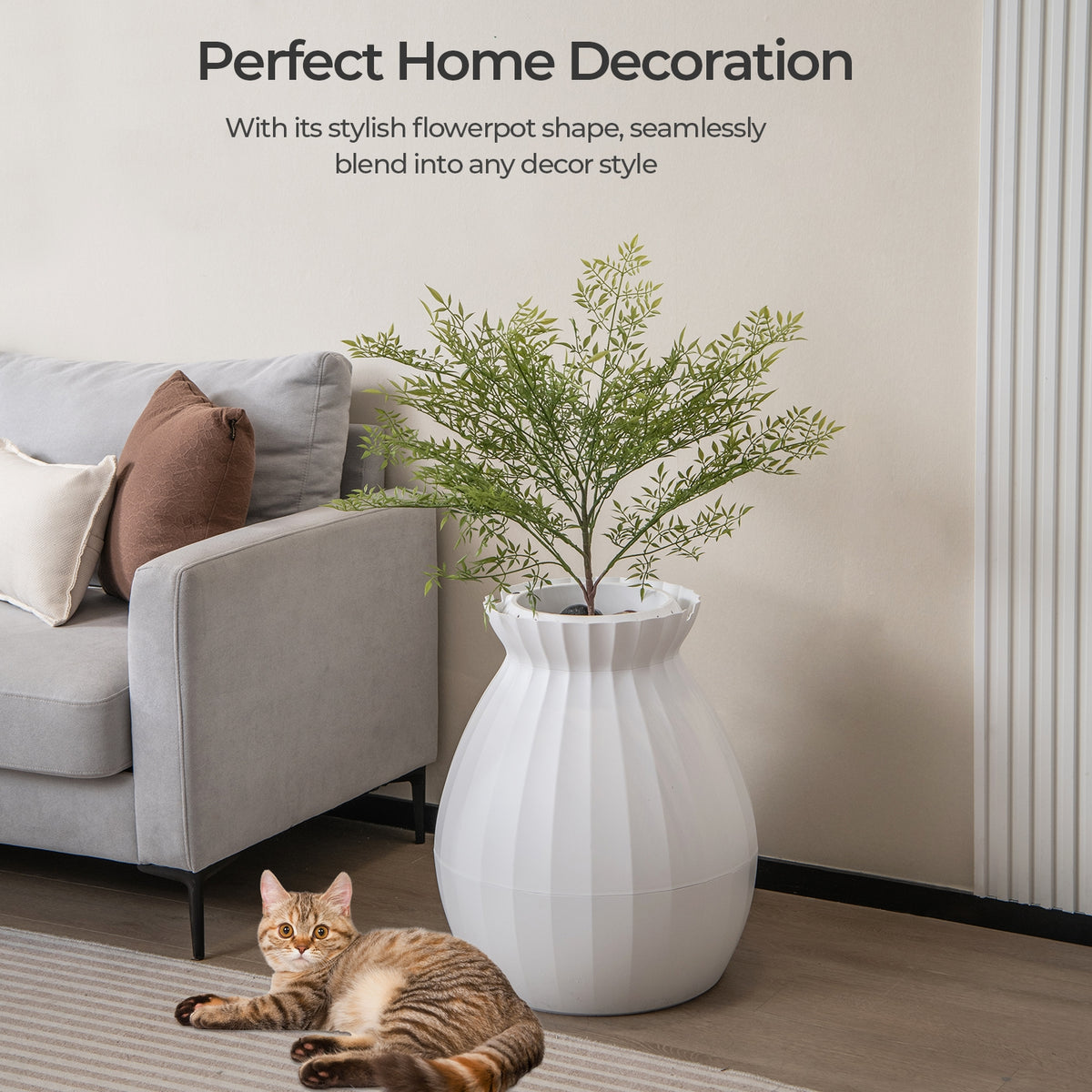 Smart Plant Cat Litter Box, Electronic Odor Removal, Sterilization, White Cat Supplies at Gallery Canada