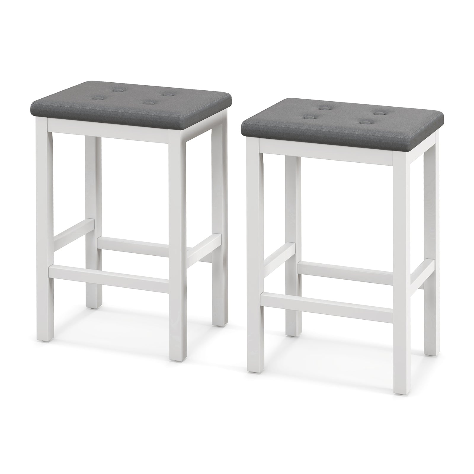 24 Inch Bar Stools, Padded Seat, Footrest, Rubber Wood Frame, White Bar Stools at Gallery Canada