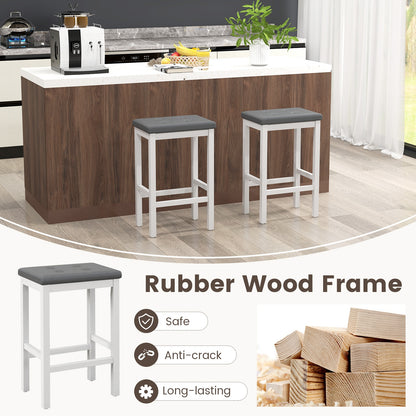 24 Inch Bar Stools, Padded Seat, Footrest, Rubber Wood Frame, White Bar Stools at Gallery Canada