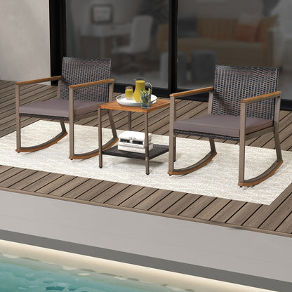 3-Piece Rattan Rocking Bistro Set, Coffee Table, Cushions, Gray Patio Conversation Sets at Gallery Canada
