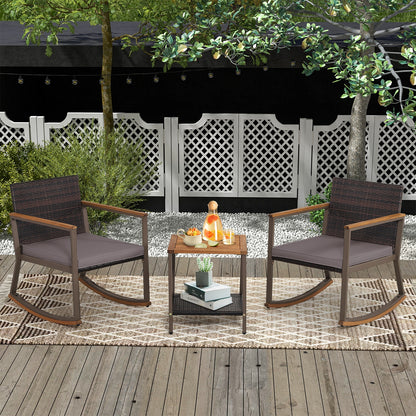 3-Piece Rattan Rocking Bistro Set, Coffee Table, Cushions, Gray Patio Conversation Sets at Gallery Canada