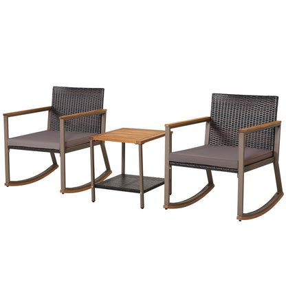 3-Piece Rattan Rocking Bistro Set, Coffee Table, Cushions, Gray Patio Conversation Sets at Gallery Canada
