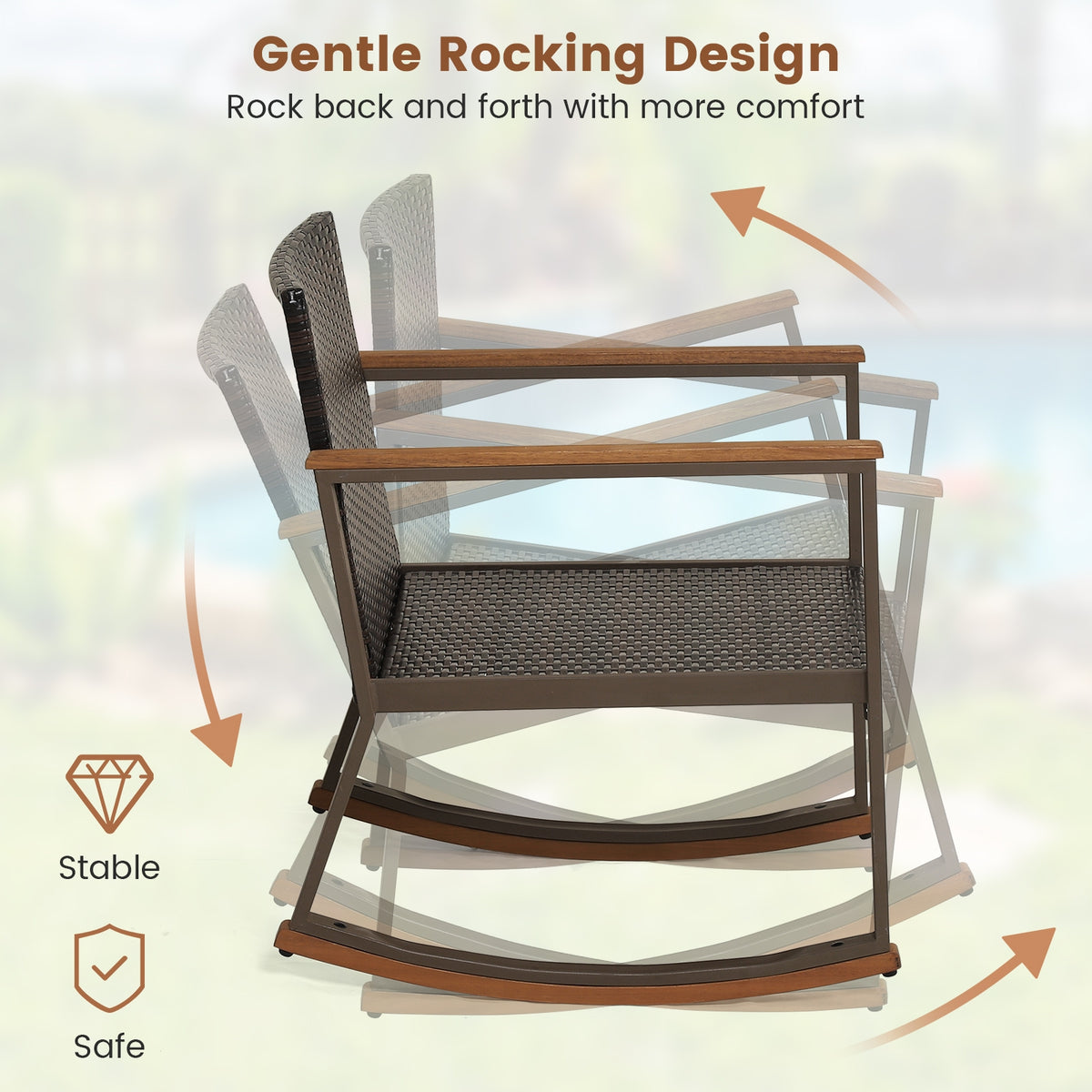 3-Piece Rattan Rocking Bistro Set, Coffee Table, Cushions, Gray Patio Conversation Sets at Gallery Canada