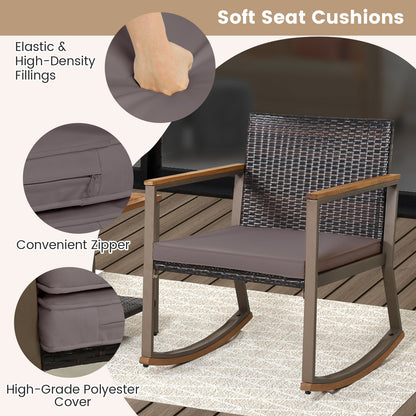 3-Piece Rattan Rocking Bistro Set, Coffee Table, Cushions, Gray Patio Conversation Sets at Gallery Canada