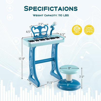 37-Key Kids Piano Keyboard With Microphone, Blue Pianos & Keyboards at Gallery Canada