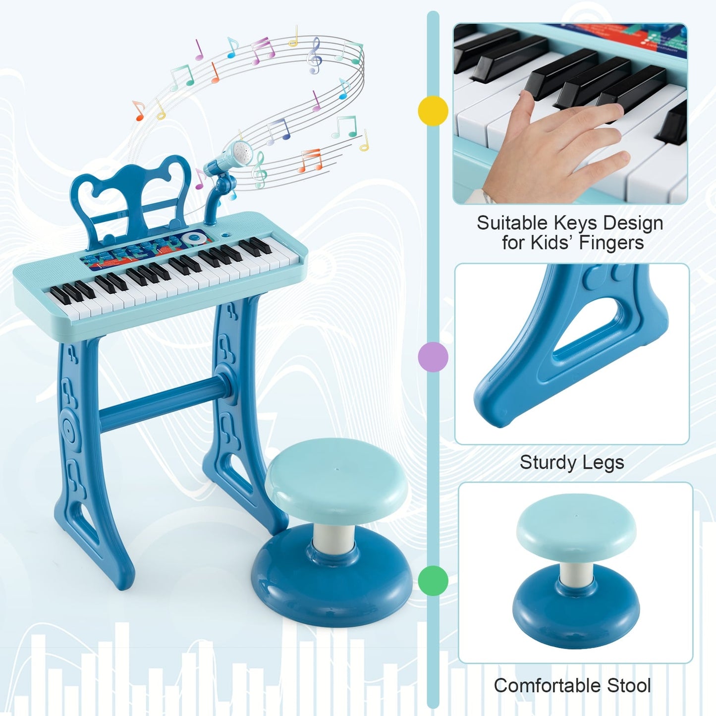 37-Key Kids Piano Keyboard With Microphone, Blue Pianos & Keyboards at Gallery Canada
