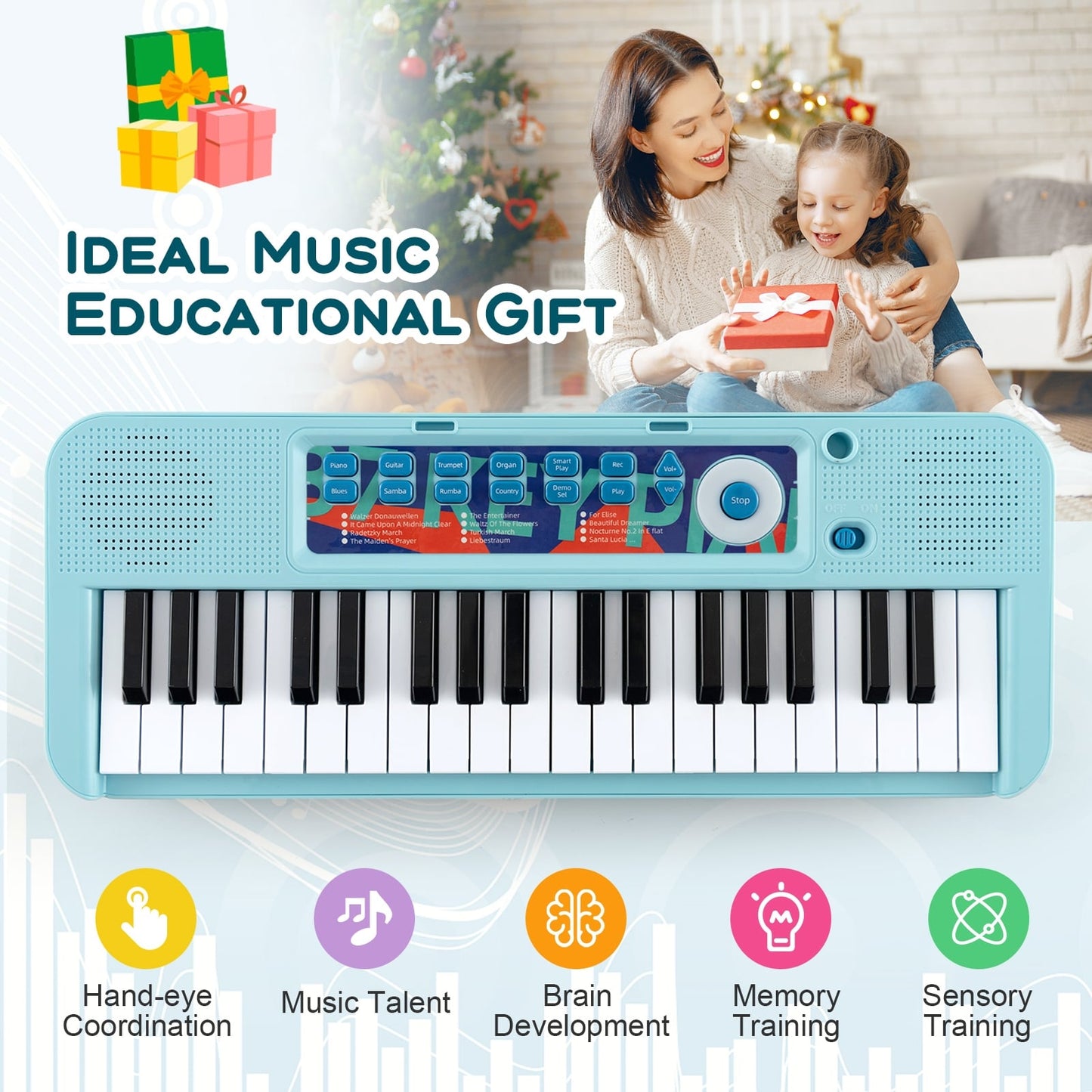37-Key Kids Piano Keyboard With Microphone, Blue Pianos & Keyboards at Gallery Canada