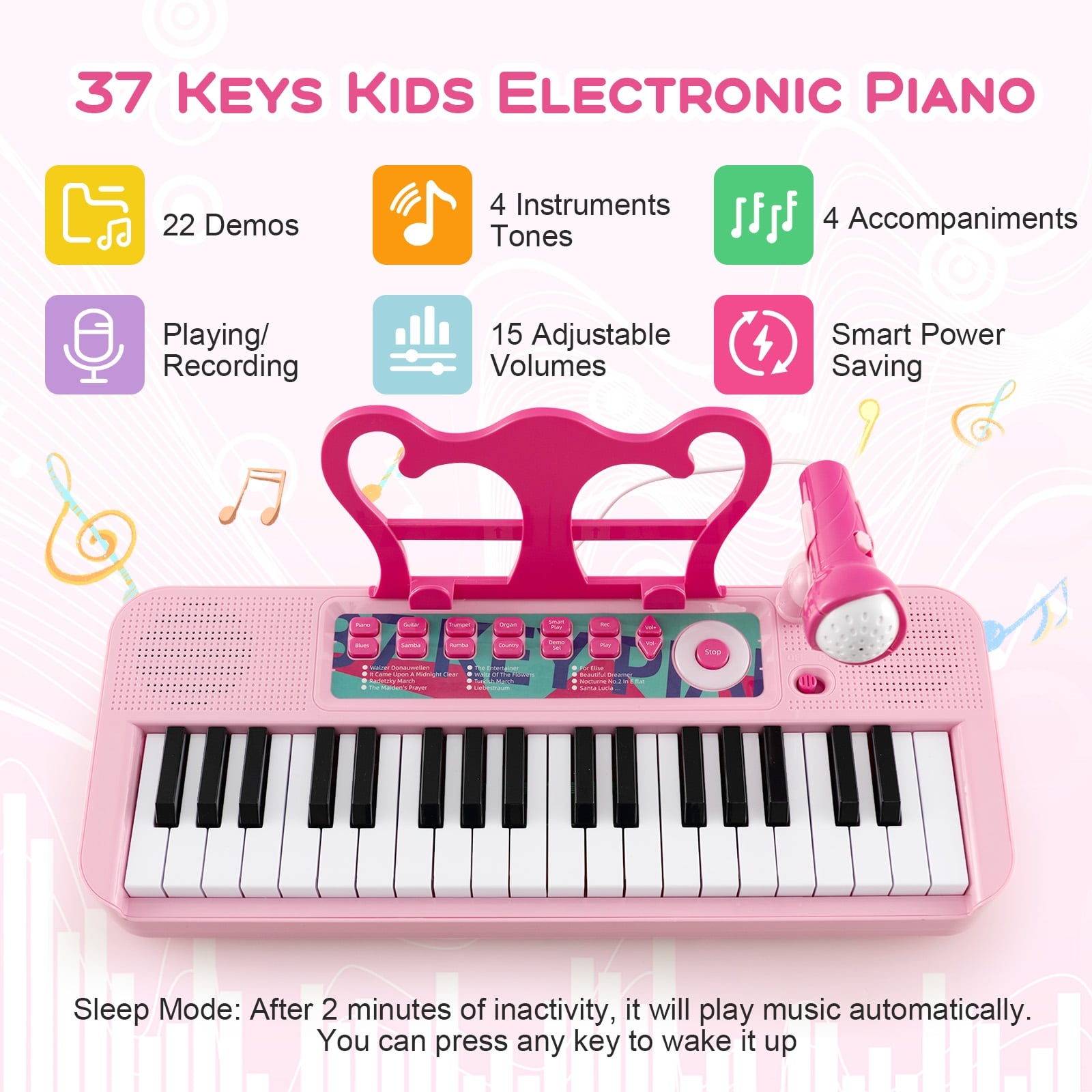 Kids Piano Keyboard 37-Key, With Microphone For 3+ Years, Pink Pianos & Keyboards at Gallery Canada