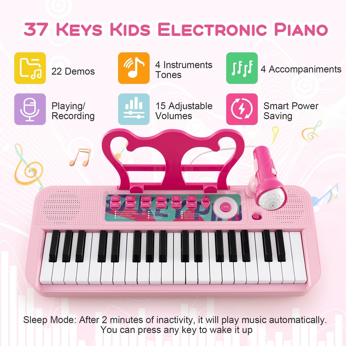 Kids Piano Keyboard 37-Key, With Microphone For 3+ Years, Pink Pianos & Keyboards at Gallery Canada