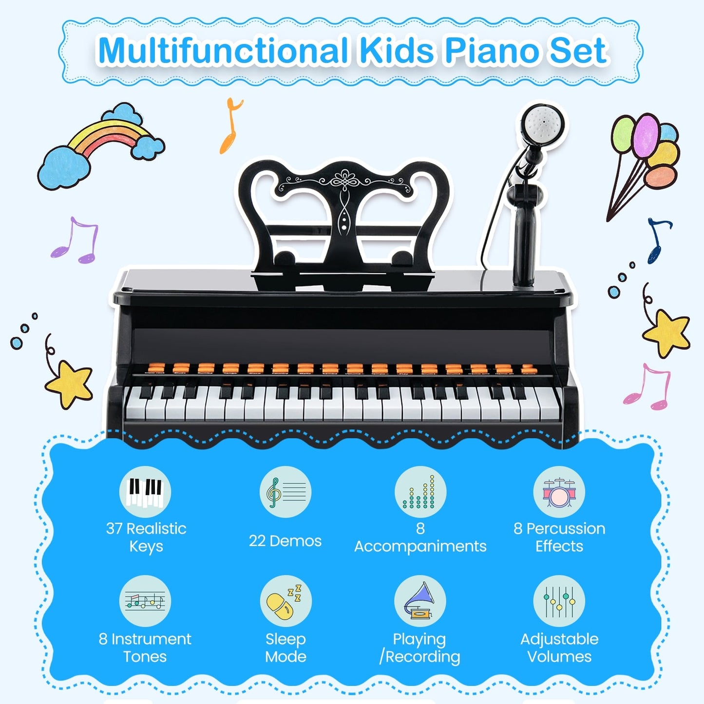 37 Keys Piano Keyboard With Microphone, Detachable Music Stand, Black Pianos & Keyboards at Gallery Canada