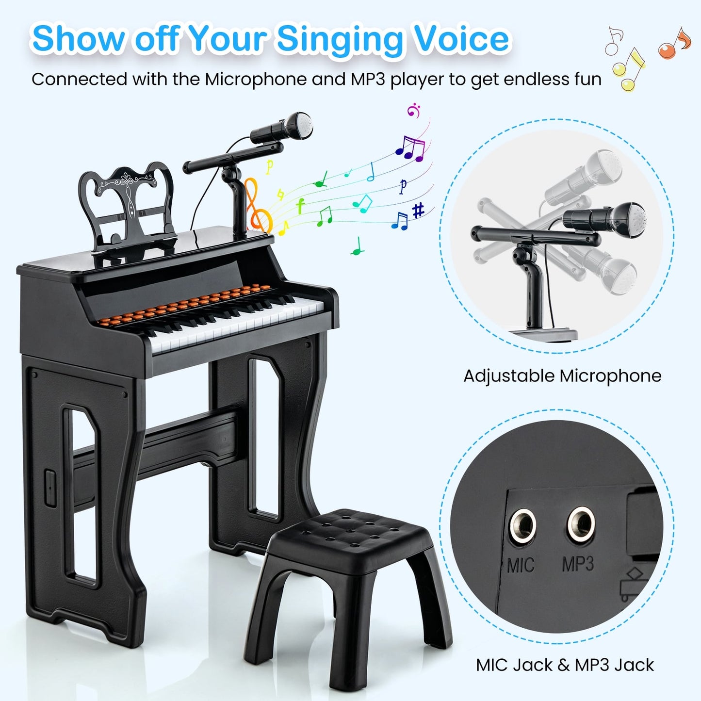 37 Keys Piano Keyboard With Microphone, Detachable Music Stand, Black Pianos & Keyboards at Gallery Canada