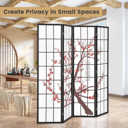 6 Feet Folding Privacy Screen, Plum Blossom Design, White Room Dividers at Gallery Canada