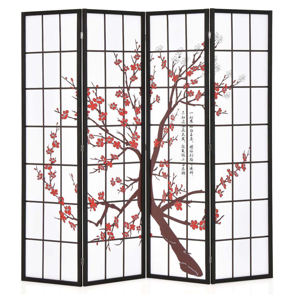 6 Feet Folding Privacy Screen, Plum Blossom Design, White Room Dividers White at Gallery Canada