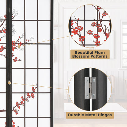 6 Feet Folding Privacy Screen, Plum Blossom Design, White Room Dividers at Gallery Canada