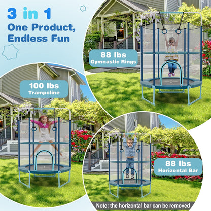 60 Inch Trampoline With Gymnastic Bar And Rings, Blue Trampolines at Gallery Canada