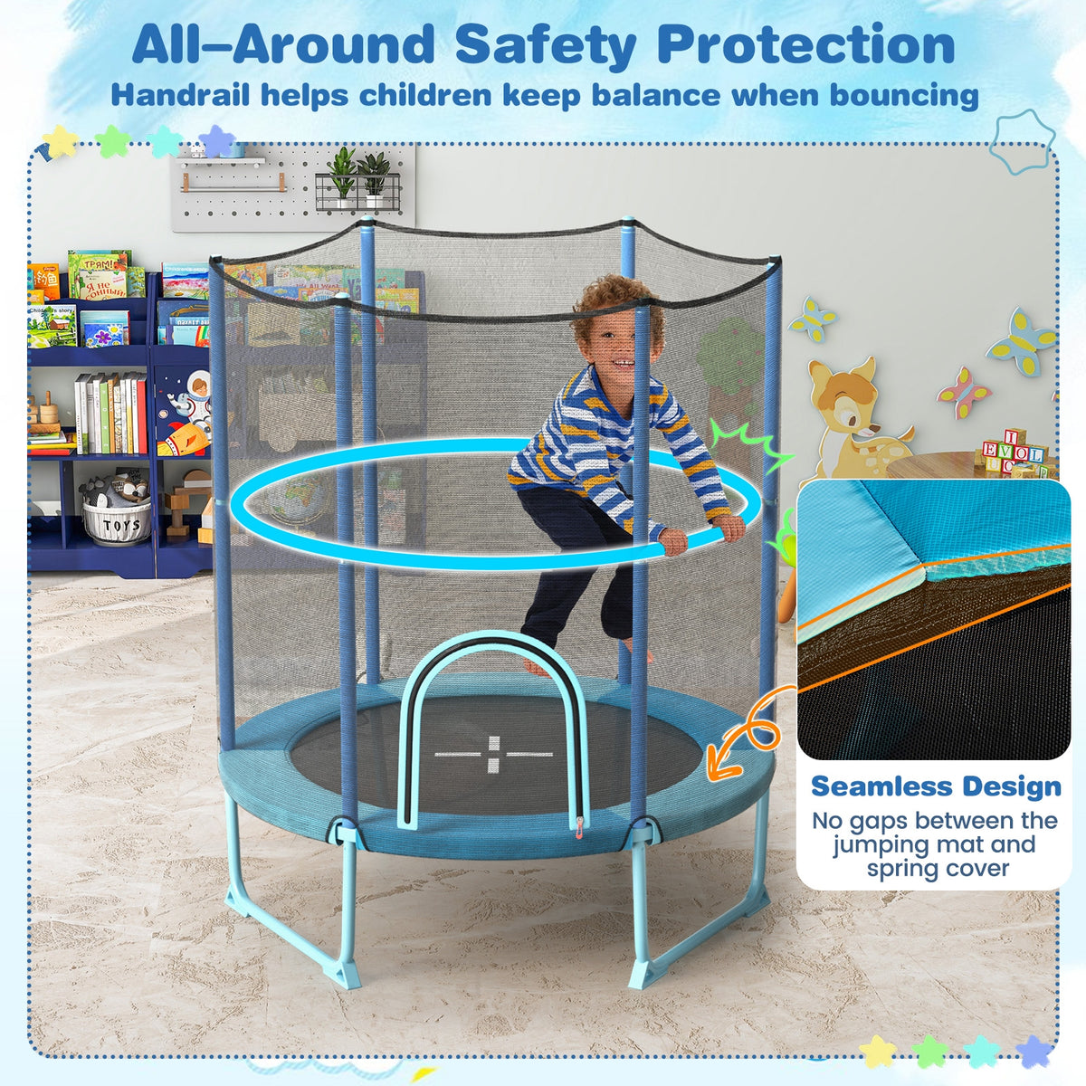 60 Inch Trampoline With Gymnastic Bar And Rings, Blue Trampolines at Gallery Canada