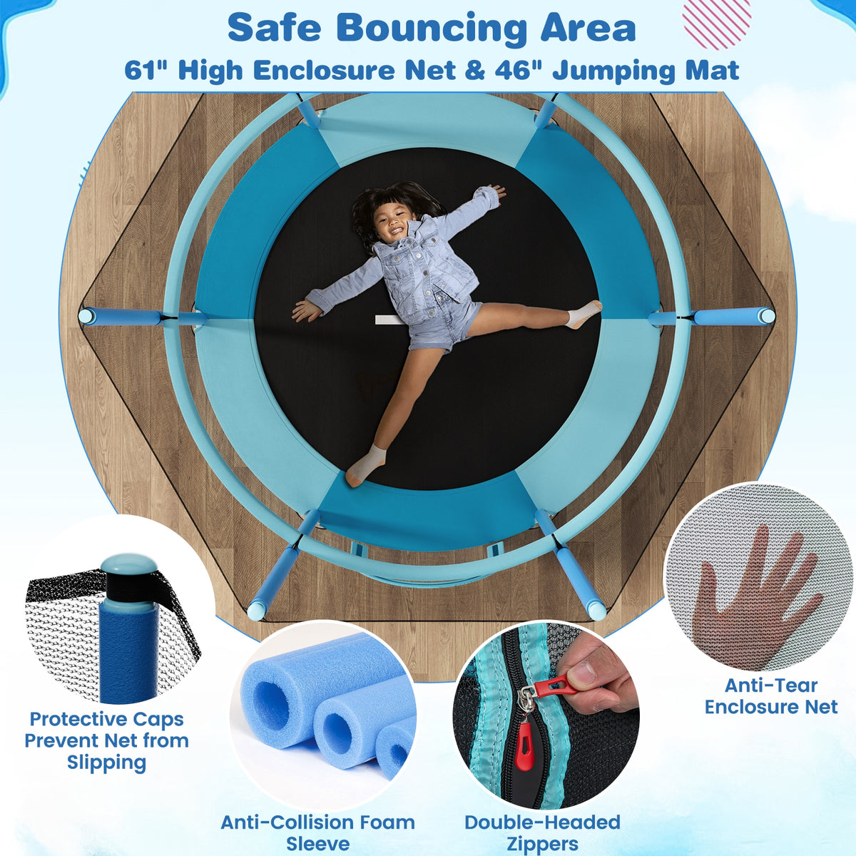 60 Inch Trampoline With Gymnastic Bar And Rings, Blue Trampolines at Gallery Canada