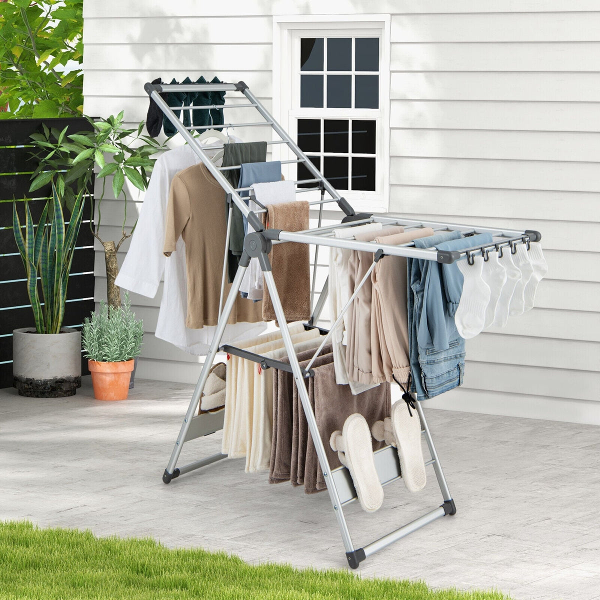 2-Layer Folding Drying Rack, 5-Level Adjustable Height, Silver Drying Racks at Gallery Canada