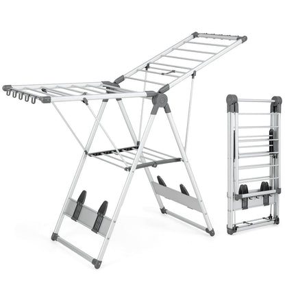 2-Layer Folding Drying Rack, 5-Level Adjustable Height, Silver Drying Racks Silver at Gallery Canada
