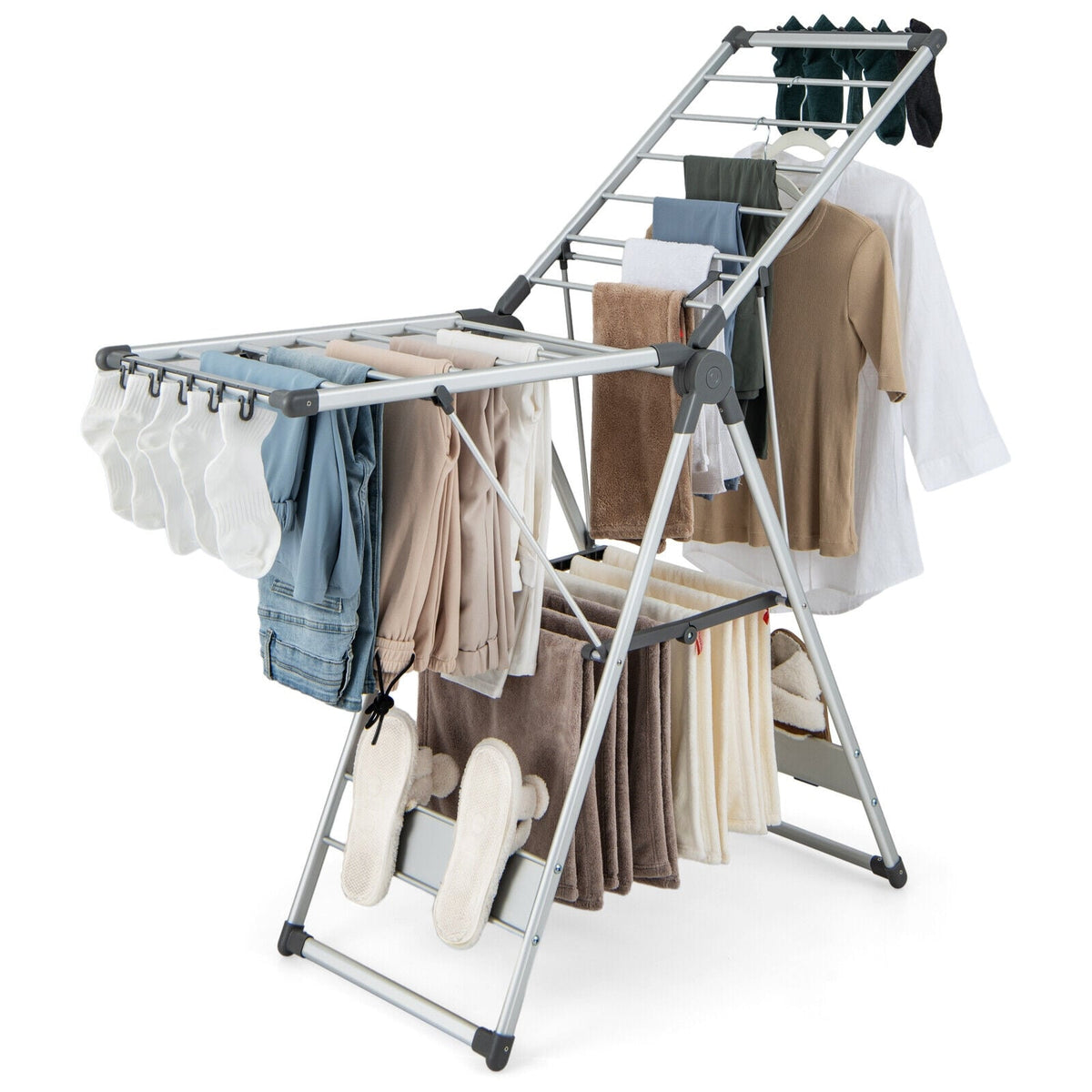 2-Layer Folding Drying Rack, 5-Level Adjustable Height, Silver Drying Racks at Gallery Canada