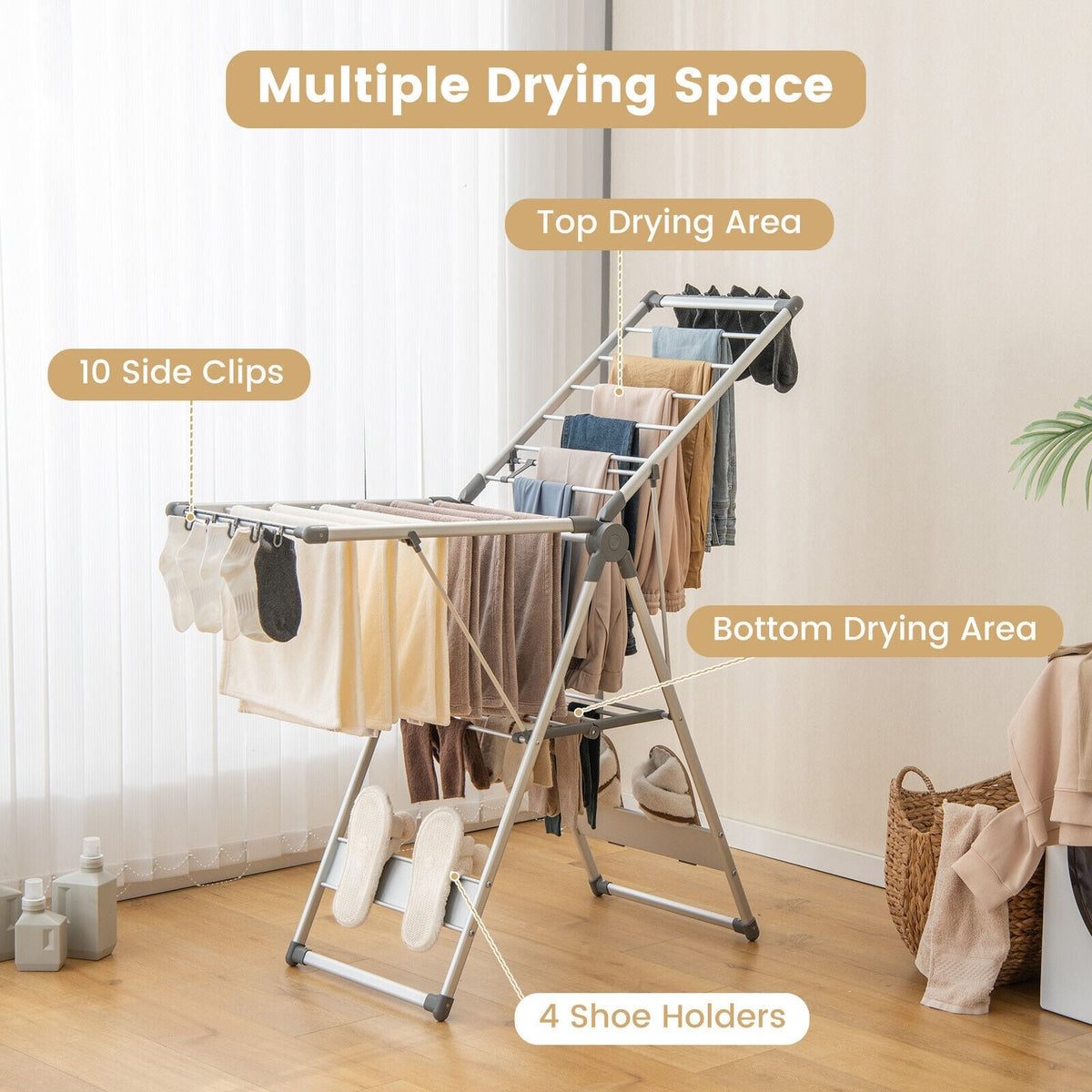 2-Layer Folding Drying Rack, 5-Level Adjustable Height, Silver Drying Racks at Gallery Canada