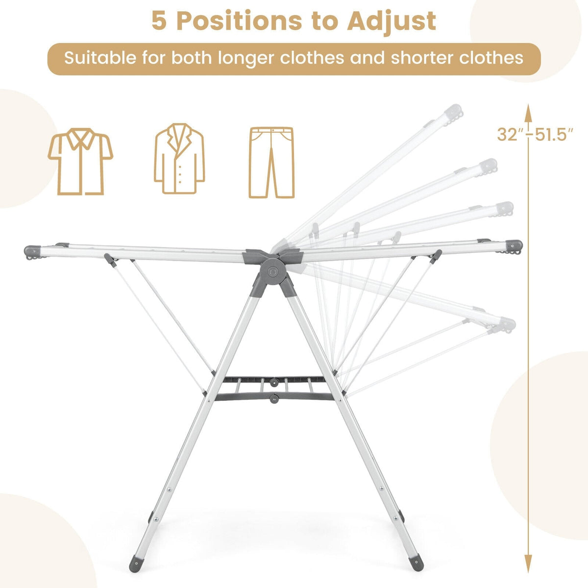 2-Layer Folding Drying Rack, 5-Level Adjustable Height, Silver Drying Racks at Gallery Canada