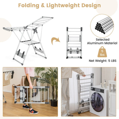 2-Layer Folding Drying Rack, 5-Level Adjustable Height, Silver Drying Racks at Gallery Canada