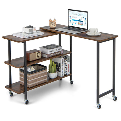 360° Rotating Side Table, 2-Tier Storage Shelves, Rustic Brown L-Shaped Desks Rustic Brown at Gallery Canada