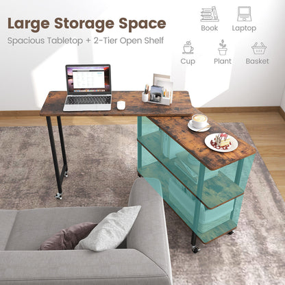 360° Rotating Side Table, 2-Tier Storage Shelves, Rustic Brown L-Shaped Desks at Gallery Canada