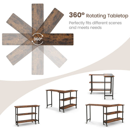 360° Rotating Side Table, 2-Tier Storage Shelves, Rustic Brown L-Shaped Desks at Gallery Canada
