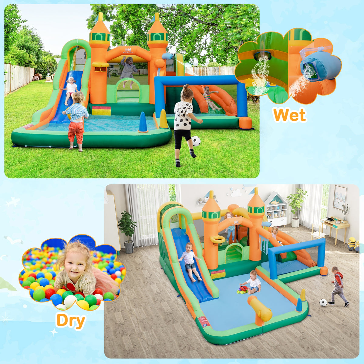 Inflatable Water Slide, 735W Blower, Multicolor Bounce House at Gallery Canada