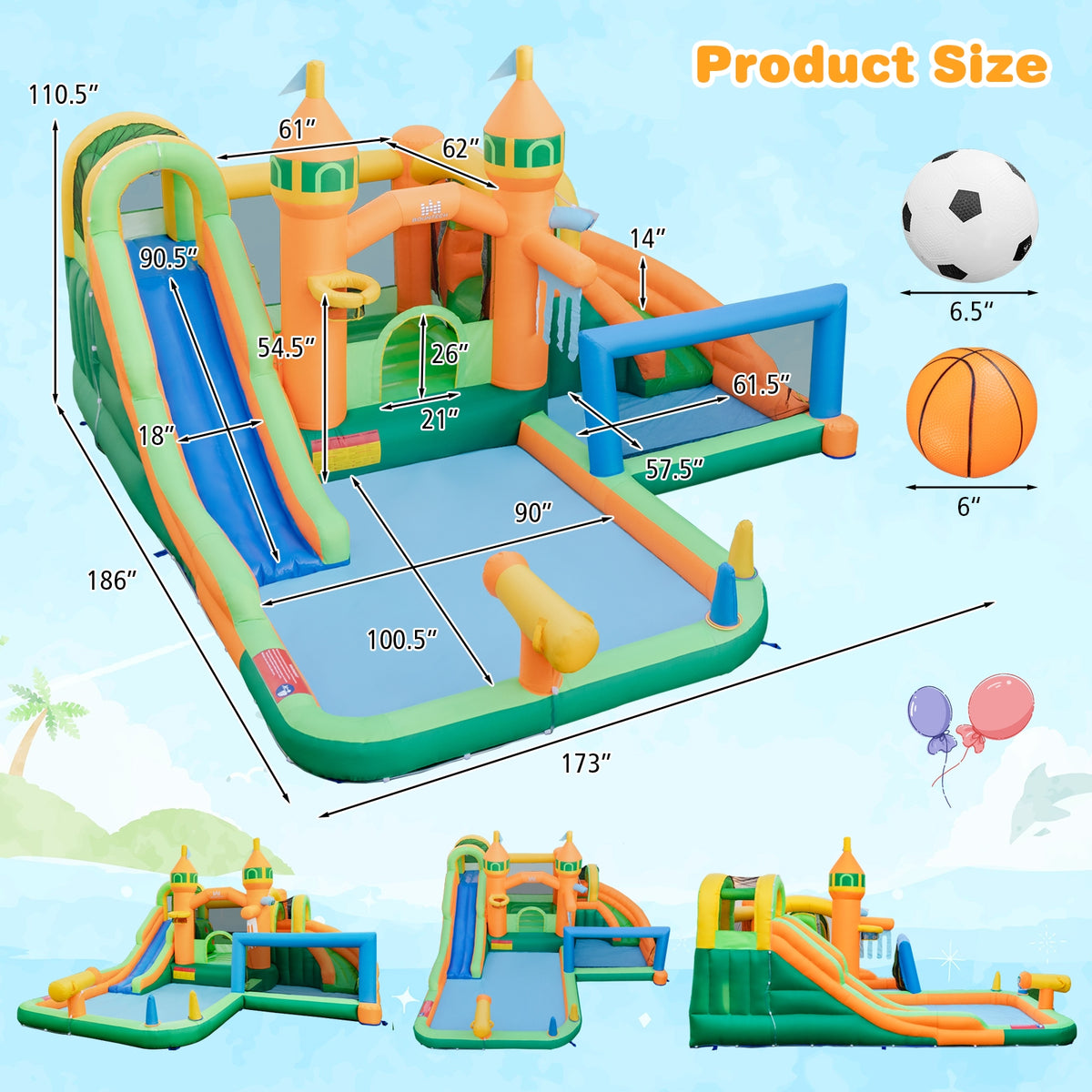 Inflatable Water Slide, 735W Blower, Multicolor Bounce House at Gallery Canada