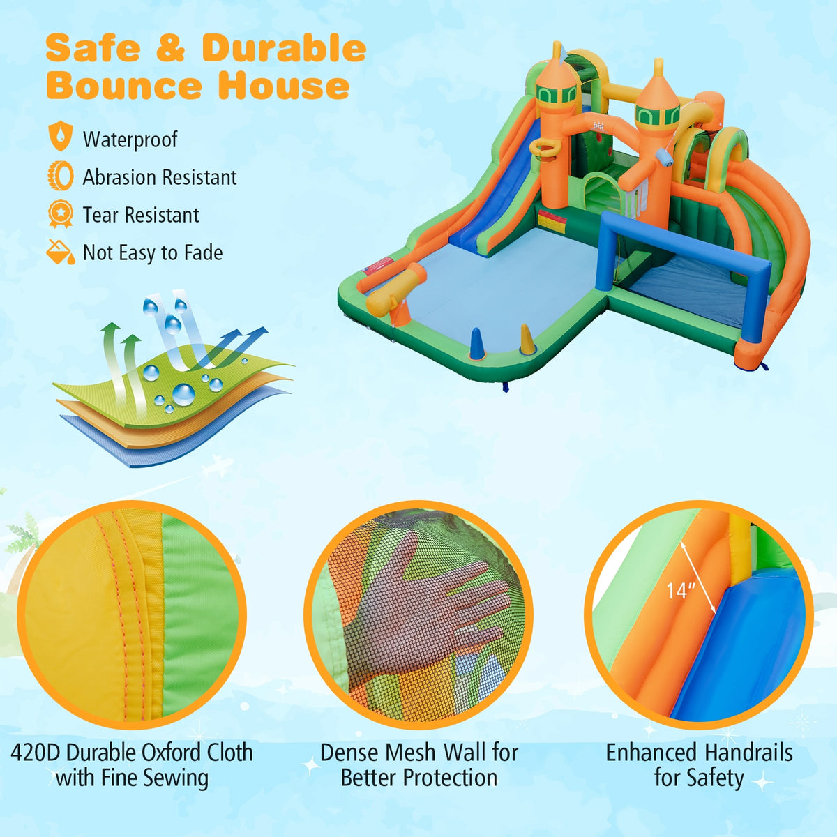 Inflatable Water Slide, 735W Blower, Multicolor Bounce House at Gallery Canada