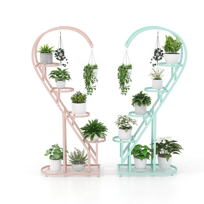 5 Tier Metal Plant Stand With Hanging Hook, Blue, Pink Plant Stands at Gallery Canada