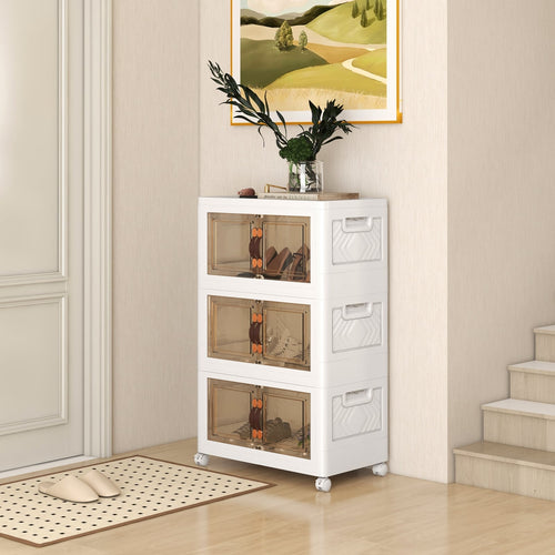 Stackable Storage Bins With Lockable Wheels, 3 Pack, White