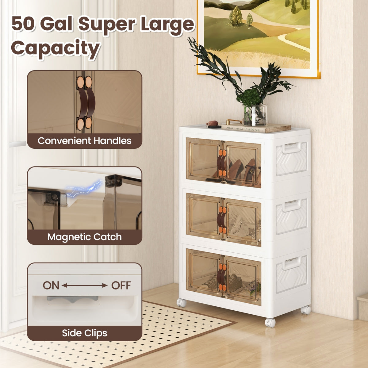 Stackable Storage Bins With Lockable Wheels, 3 Pack, White Cabinets & Chests at Gallery Canada