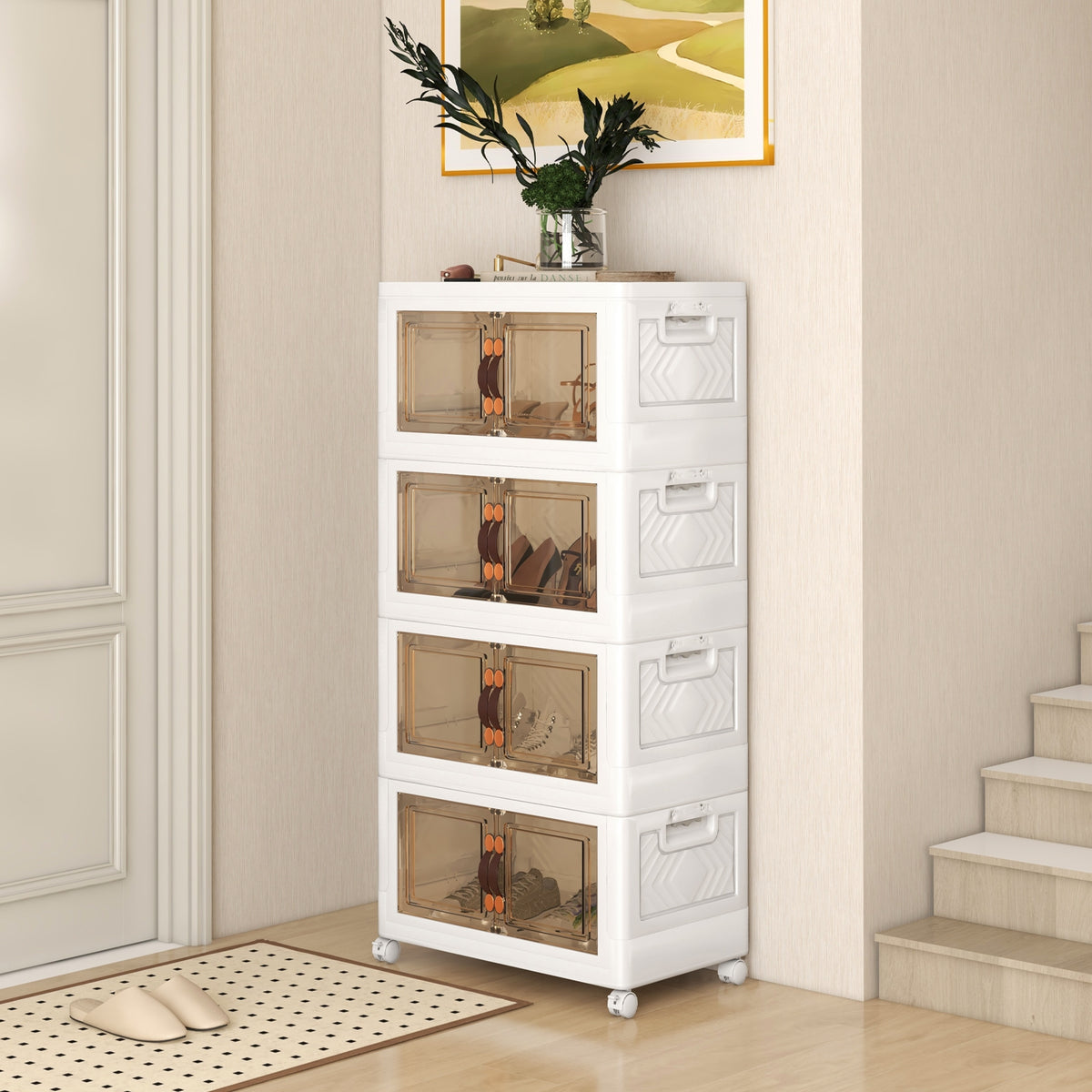 Stackable Storage Bins With Lockable Wheels, 4 Pack, White Cabinets & Chests at Gallery Canada