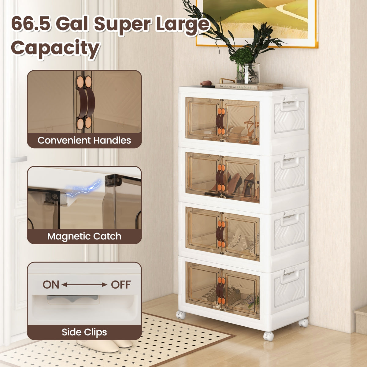 Stackable Storage Bins With Lockable Wheels, 4 Pack, White Cabinets & Chests at Gallery Canada