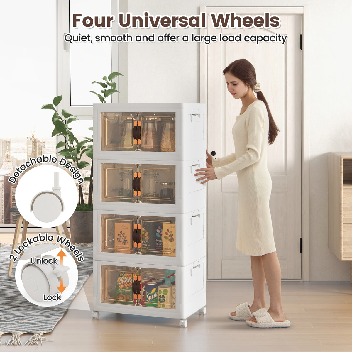 Stackable Storage Bins With Lockable Wheels, 4 Pack, White Cabinets & Chests at Gallery Canada