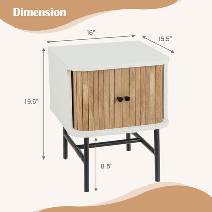 Mid-Century Modern Nightstand With Sliding Doors, Storage Cabinet, White Nightstands at Gallery Canada