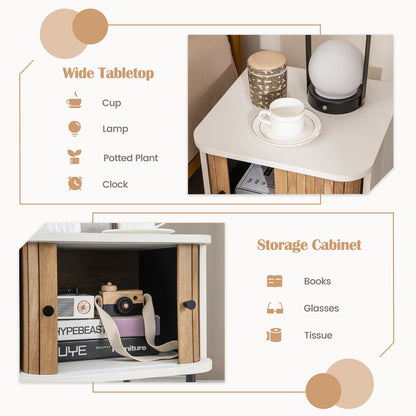 Mid-Century Modern Nightstand With Sliding Doors, Storage Cabinet, White Nightstands at Gallery Canada