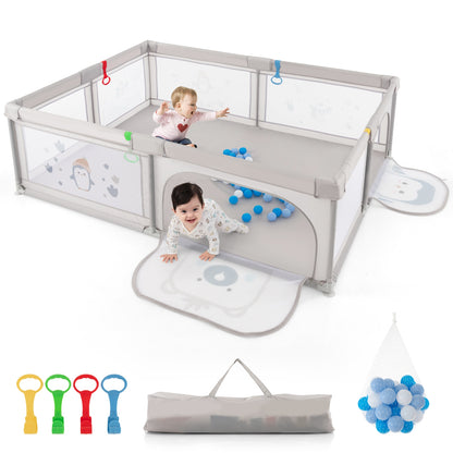Large Baby Playpen With Pull Rings, Ocean Balls, Penguin Pattern, Gray Baby Playpen & Playards at Gallery Canada